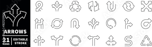 Arrow icons set. editable line icons, outline, navigation, direction symbols