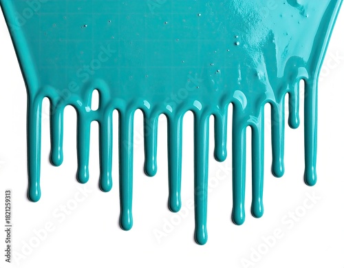 Teal paint dripping down a white background
