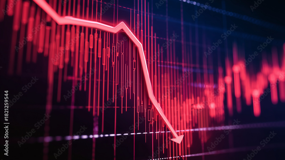 Naklejka premium Abstract financial chart with downward movement symbolizing losses, recession and negative performance trends affecting markets, investments and business confidence