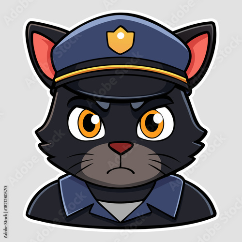 Serious Black Police Cat — Cartoon Character.