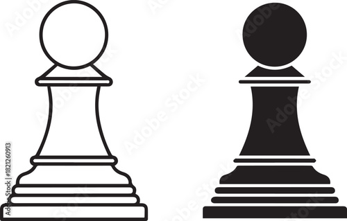 Outline and Solid Chess Pawn Icons Keywords: chess, pawn, game, strategy, competition, piece