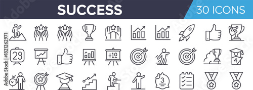Success Icons Set Vector Illustration Business Achievement Goals target trophy