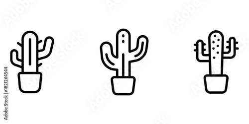 cactus outline or line icon design bundle.