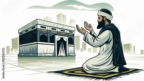 Man praying in front of the kaaba in mecca saudi