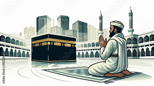 Man praying at the kaaba in mecca saudi arabia