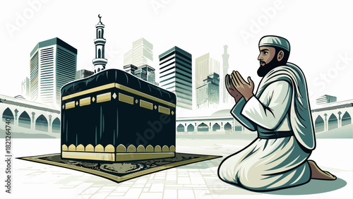Man praying in front of the kaaba in mecca city