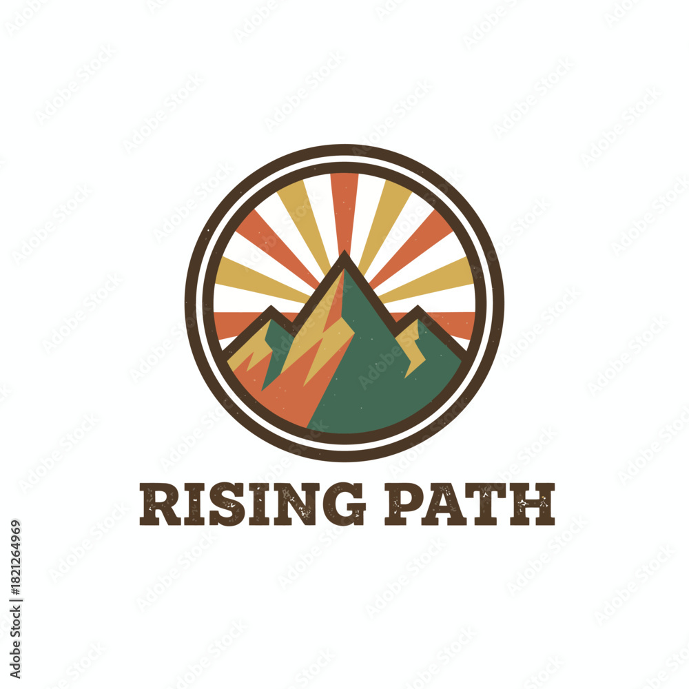 Fototapeta premium Retro Mountain Peak Sunburst Adventure Rising Path Logo
