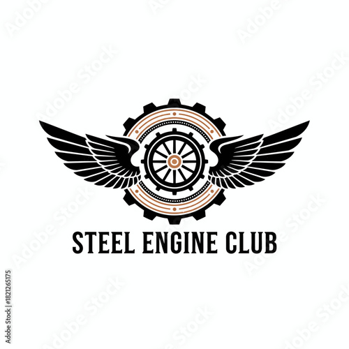 Vintage Winged Gear and Steering Wheel Mechanic Club Logo