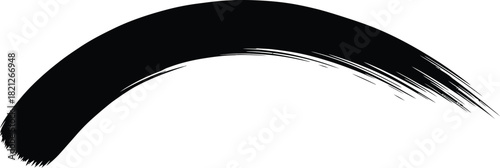 A bold, sweeping black brush stroke forming an upwardcurving arc, for graphic design use