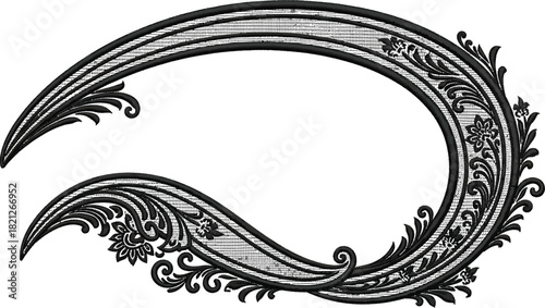 Ornate black and decorative flourish or frame element featuring intricate baroque scrollwork and floral engraving