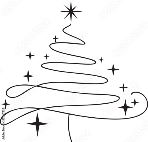 Tree Drawing Winter Christmas Vector Silhouette