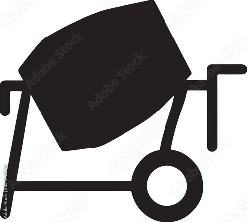 Cement mixer drum silhouette illustrated with a clean, simplified rotating frame for construction use.
