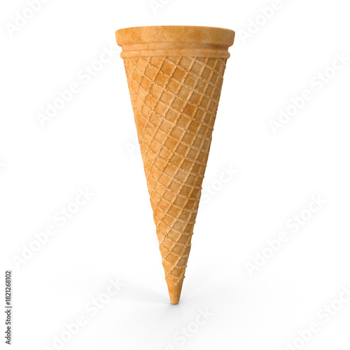 Empty Waffle Ice Cream Cone with Grid Pattern , transparent background, PNG