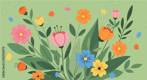 Set Summer vibes Vibrant Floral Abstract Wallpaper background flat design pastel tones