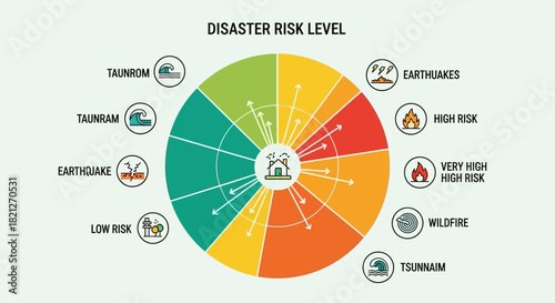 Infographic showing disaster risk level with different natural disaster types and risk categories