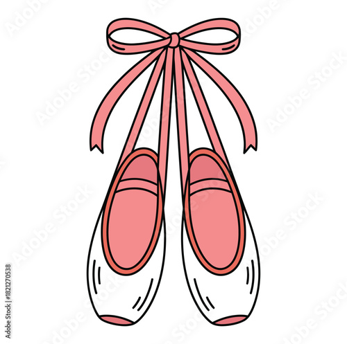 A pair of pink ballet slippers are tied together with a ribbon.
