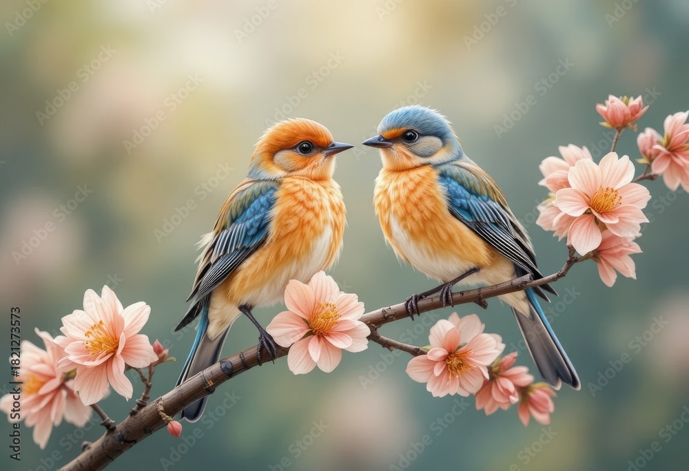 Obraz premium Birds on a branch illustration