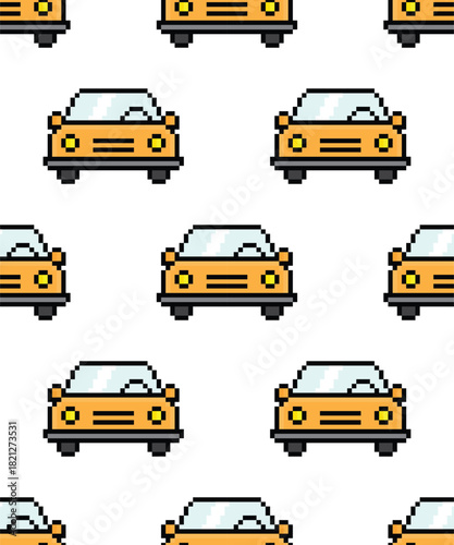 pixel car Seamless Pattern vector background pixel art for 8 bit game	
