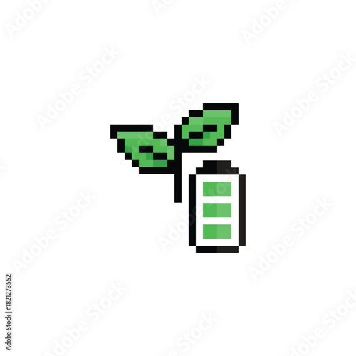  pixel art green energy v 8 bit vector icon for computer game logo