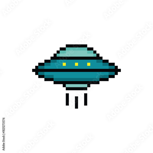  pixel art UFO  Unidentified Flying Object 8 bit vector icon for computer game logo