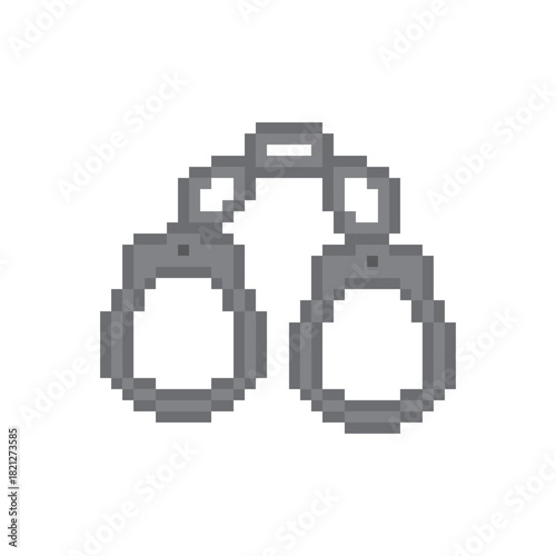  pixel art handcuffs lock 8 bit vector icon for computer game logo