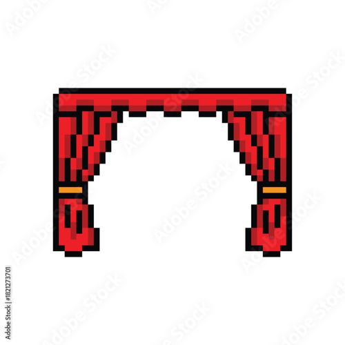  pixel art curtain scene 8 bit vector icon for computer game logo