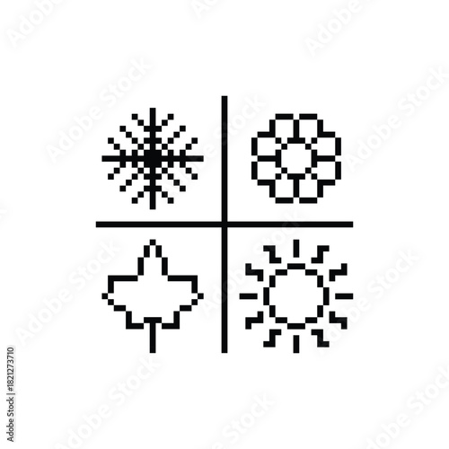  pixel art four season icon vector spring summer winter autumn	
 8 bit vector icon for computer game