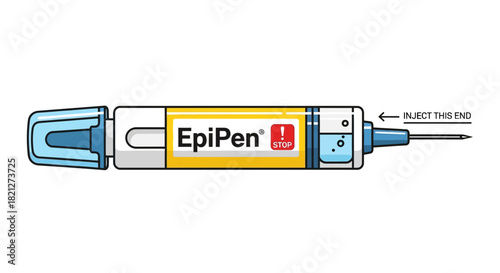 Epipen autoinjector, medical device for emergency treatment anaphylaxis, isolated on