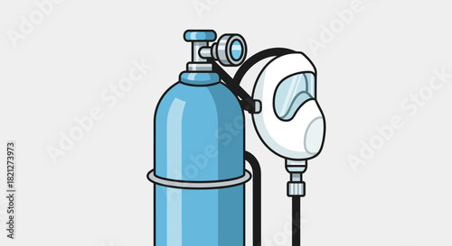 Blue oxygen tank with regulator and mask attached, symbolizing medical oxygen supply and respiratory support