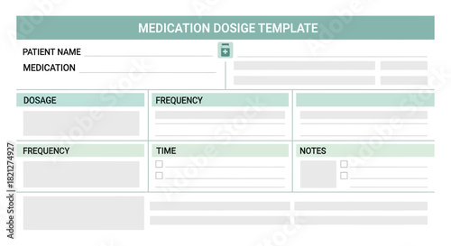 Medication Dosage Template: A clean, well-organized medication dosage template, featuring fields for patient name, medication details, dosage instructions, and space for notes.