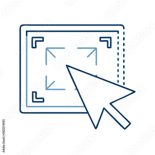 Large rounded cursor arrow targeting oversized rectangular focus outline for enhancing accessible focus indication in digital interfaces