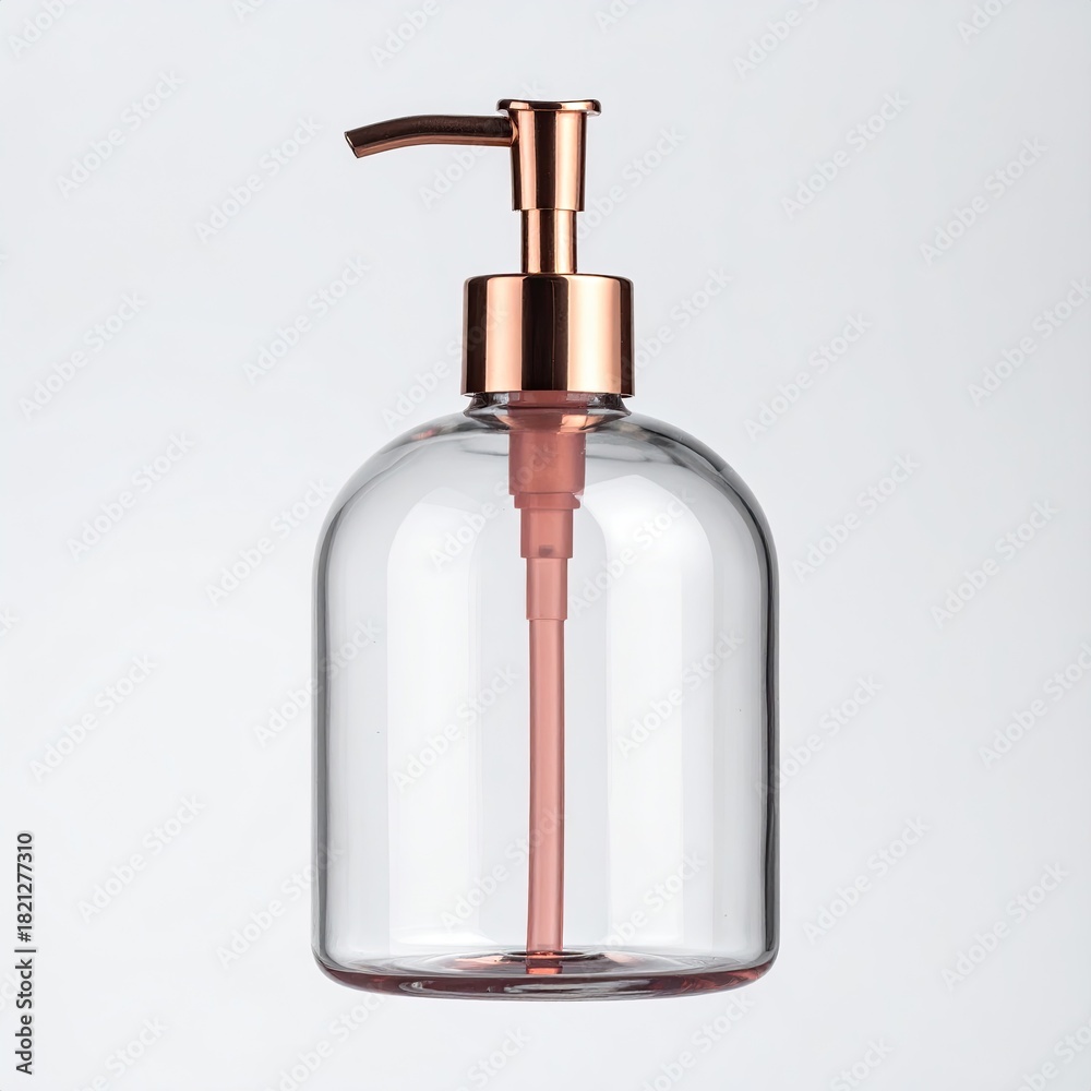 Obraz premium Clear glass pump soap dispenser with rose gold accents (2)