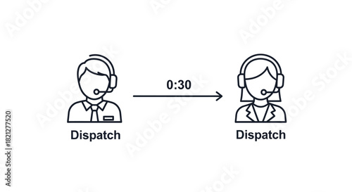 Dispatch communication icon with 30 second time delay between two operators, isolated on