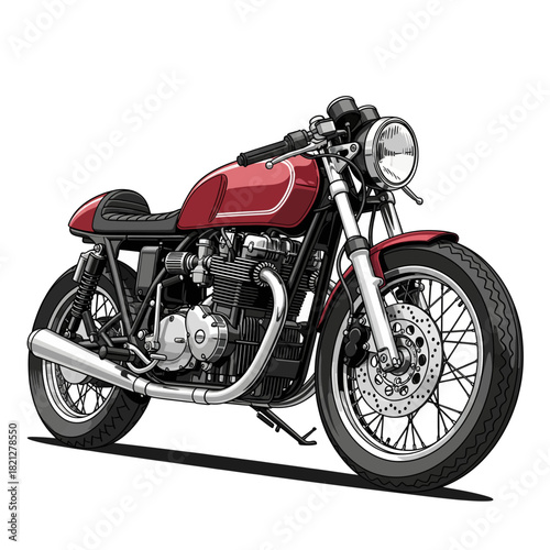 Vintage Cafe Racer Motorcycle Illustration Red Motorbike Isolated on White