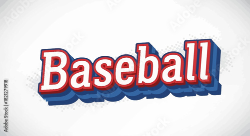 Stylized 3D text 'Baseball' in red, white, and blue with a drop shadow effect on a light background.
