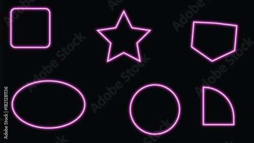 Abstract collection of glowing pink neon geometric shapes