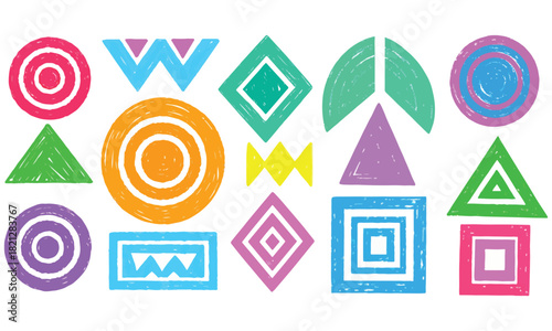 Colorful Hand-Drawn Shapes – Fun Hearts, Stars, Clouds, and Trees Clipart