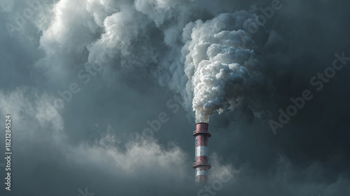 An industrial smokestack releasing thick plumes of pollution into the atmosphere