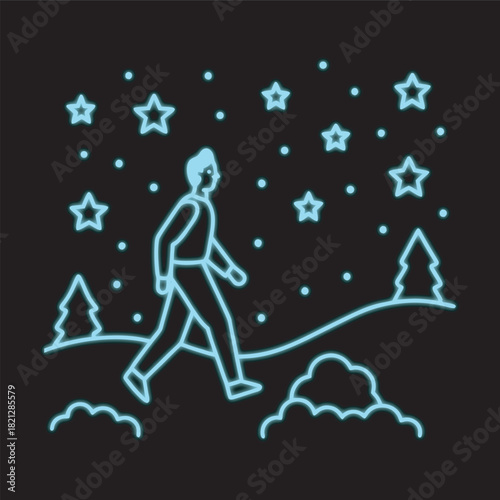 Cosmic Wanderer Walking Through Stars Silhouette