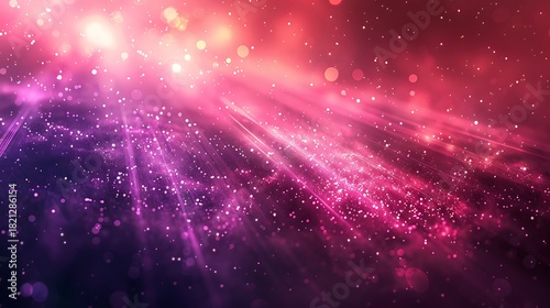 Abstract cosmic nebula with pink and purple light rays and particles