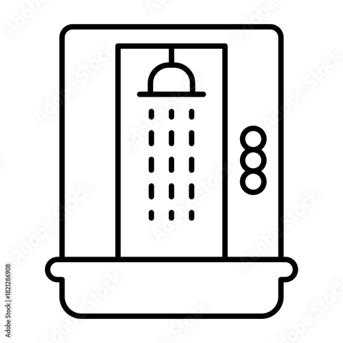 Shower stall thin line icon, body hygiene concept. Vector graphics. Bathroom cabin, shower sign on white background, style icon mobile or web design.