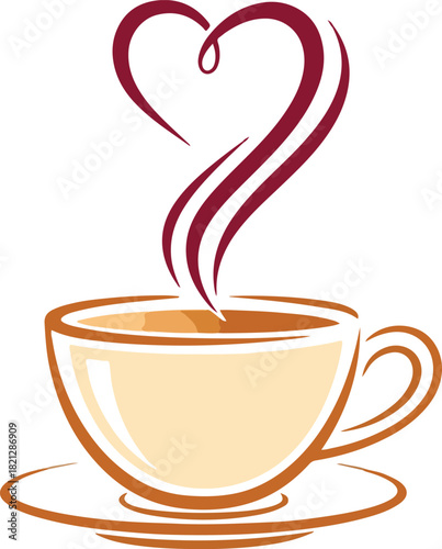 Coffee cup with heart steam icon