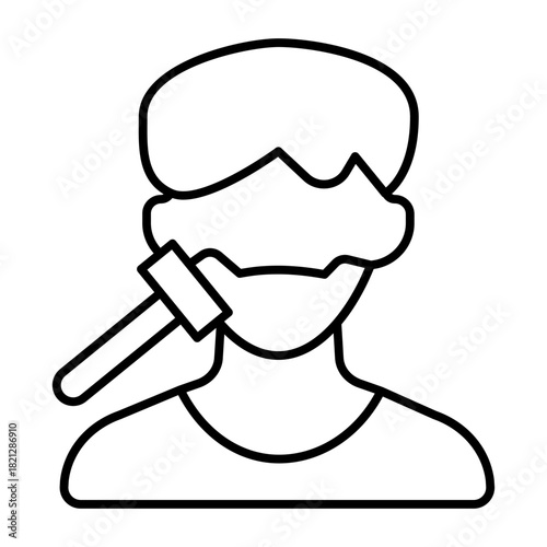 Guy with stubble and razor thin line icon, body hygiene concept. Vector graphics. Man avatar with blade, shaving sign on white background, style icon mobile or web design.