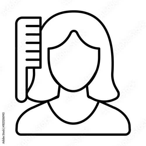 Woman and hairbrush thin line icon, hair care concept. Vector graphics. Lady girl with hair comb, barber avatar sign on white background, style icon mobile or web design.