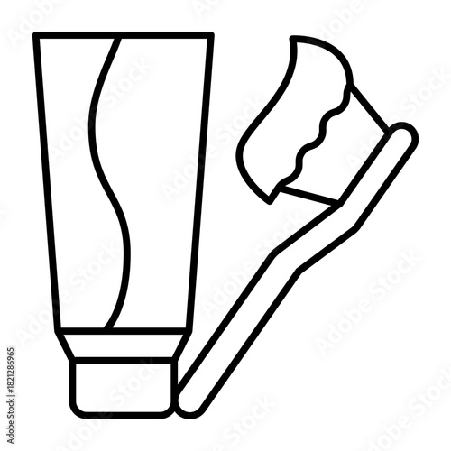 Tube of toothpaste and toothbrush thin line icon, body hygiene concept. Vector graphics. Toothpaste for morning wash sign on white background, style icon mobile or web design.