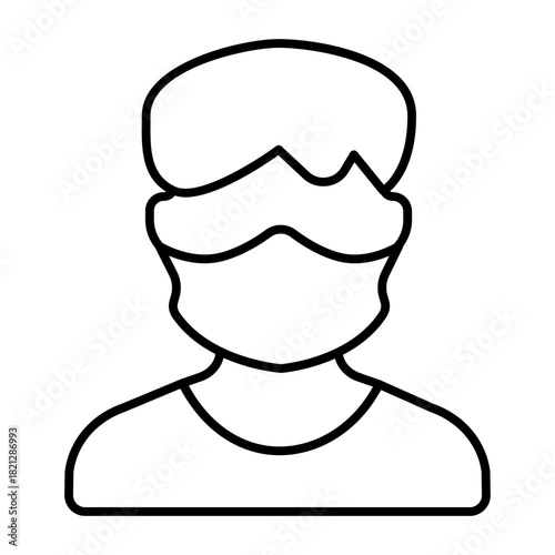 Man with antibacterial mask thin line icon, face protection concept. Vector graphics. Guy with protective mask, safety sign on white background, style icon mobile or web design.