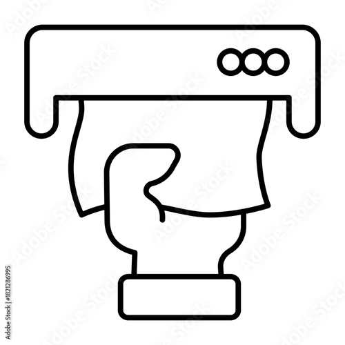 Napkin in hand thin line icon, body hygiene concept. Vector graphics. Dry tissue from napkin dispenser, hand washing sign on white background, style icon mobile or web design.