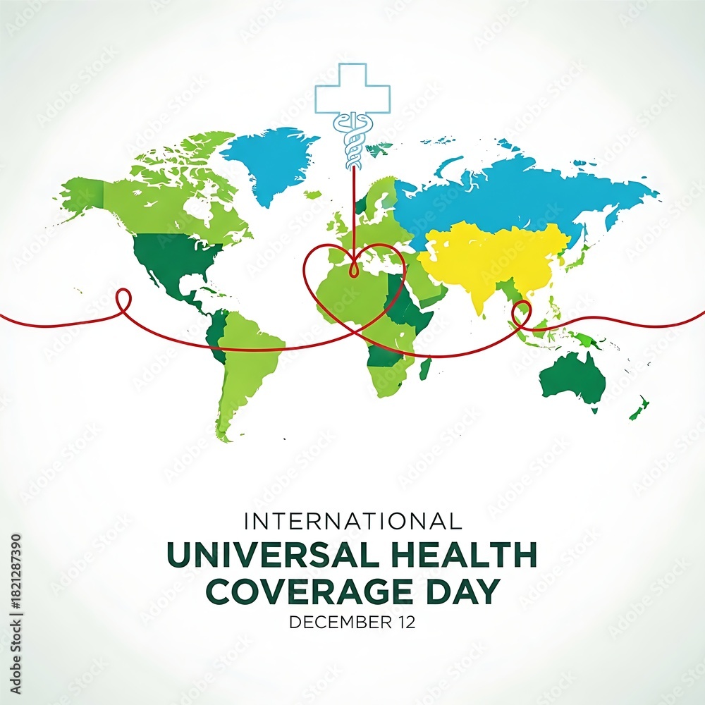 Naklejka premium Global health coverage and universal healthcare day celebration