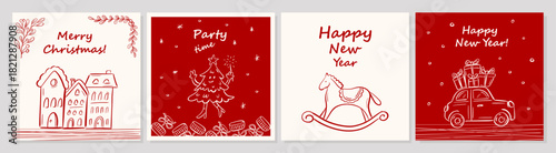 Festive Christmas and New Year greeting card doodle collection