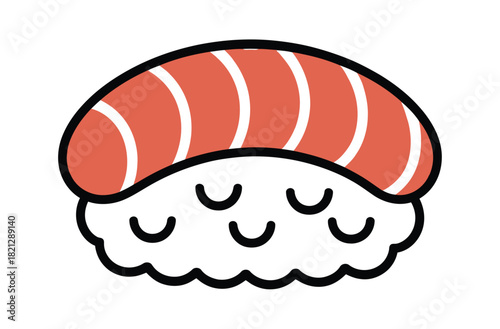 A simple illustration of a salmon nigiri sushi on a white background.